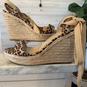 Leopard Tie Ankle Wedges